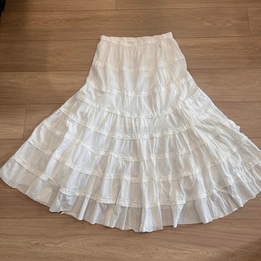 Vintage‎ Deadstock NWT Upcycled Maxi Skirt Lace Trim Women XL Cottagecore Boho